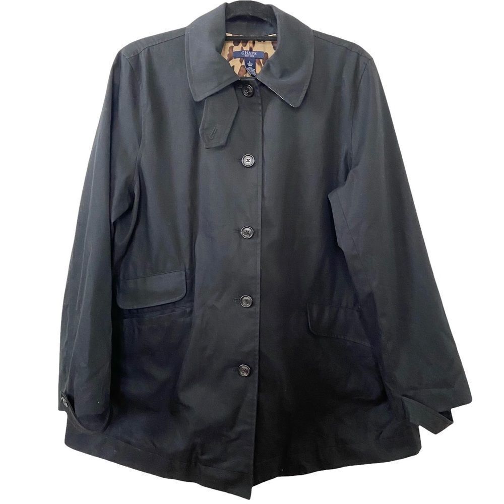 Chaps Black Jacket Leopard Lining Size Large